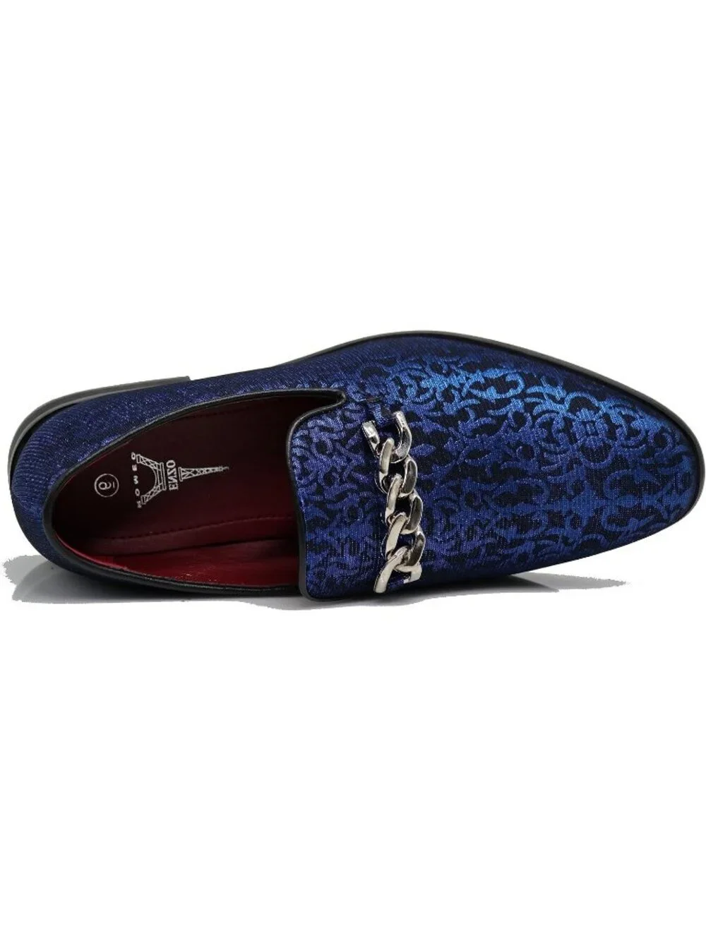 Enzo Romeo Men's Blue Satin Silky Floral Chain Buckle Loafer Slip On Shoes